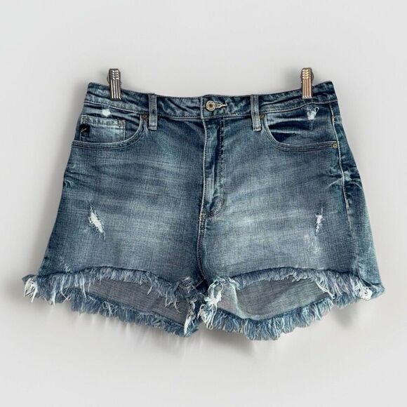 Kancan Jean Shorts Raw Hem Denim Cutoff Blue Distressed Edgy Festival Chic 11/29 - Picture 4 of 15